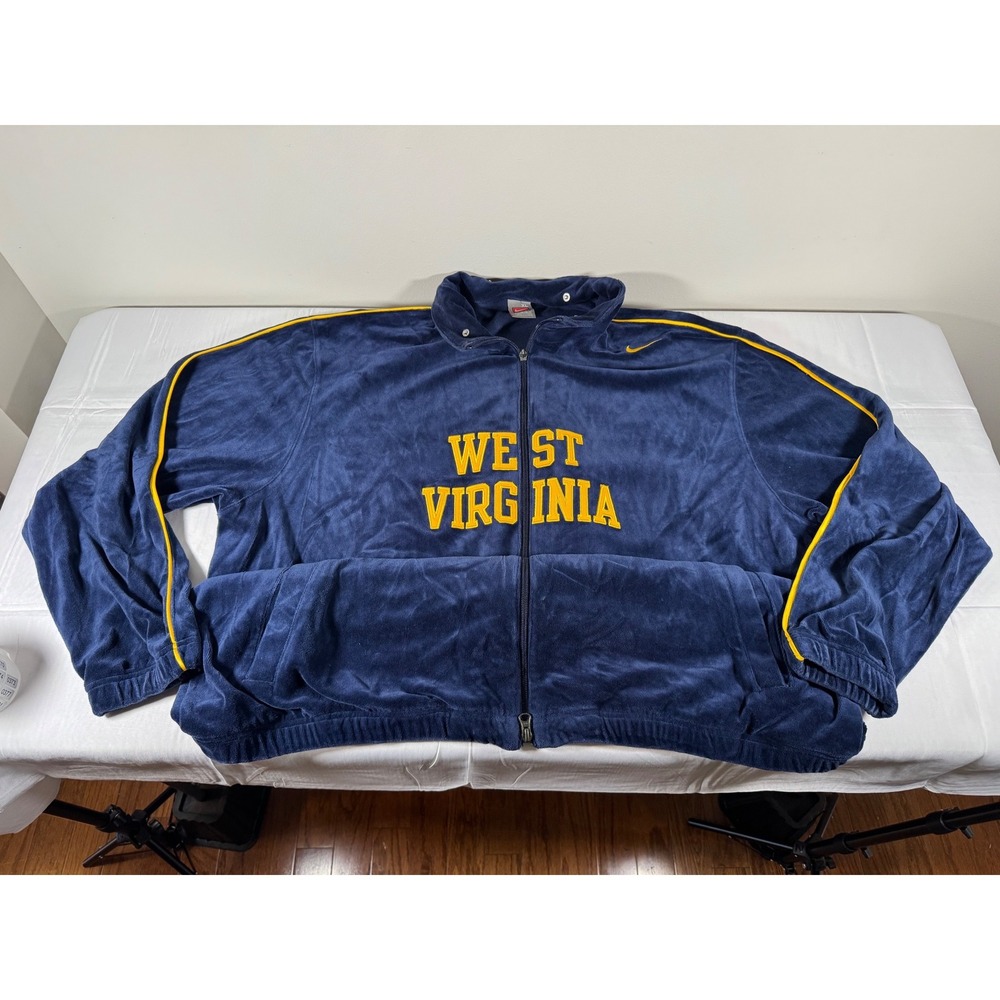 Nike West Virginia Mountaineers Velour Track Jacket Navy Blue Mens XL Full Zip - Picture 2 of 7